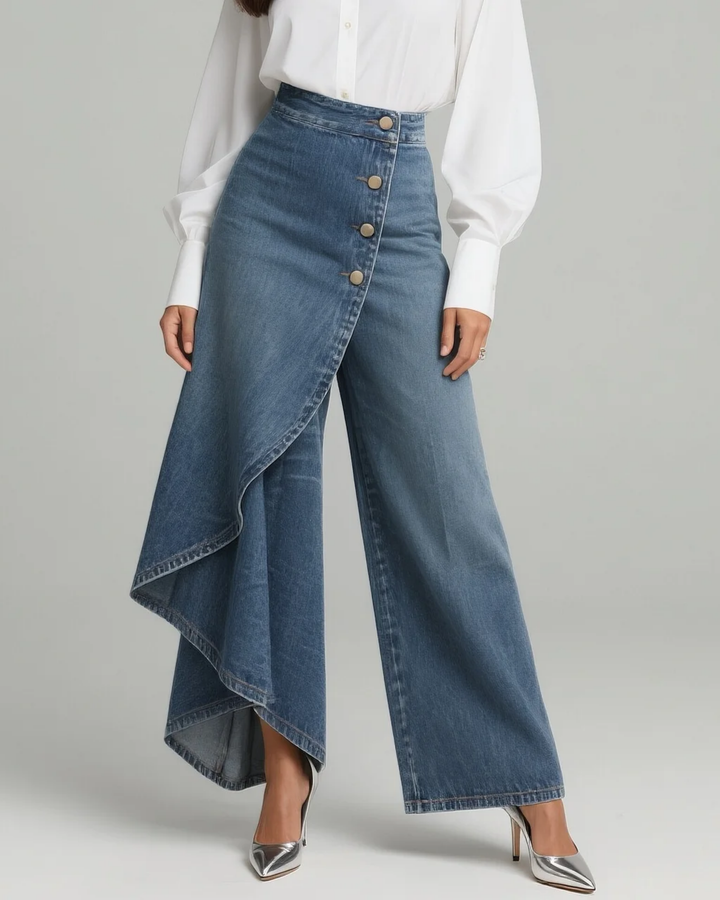 Celeste | Women's High Waisted Wide Leg Wrap Pants - Blue - Image 1