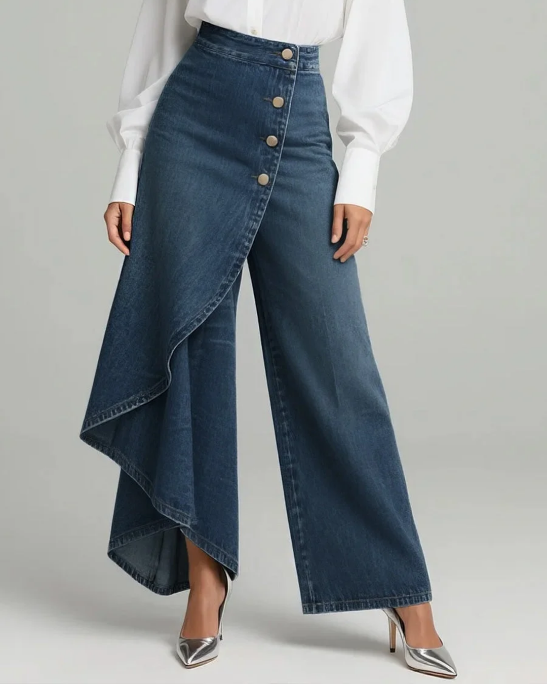 Celeste | Women's High Waisted Wide Leg Wrap Pants - Blue - Image 2