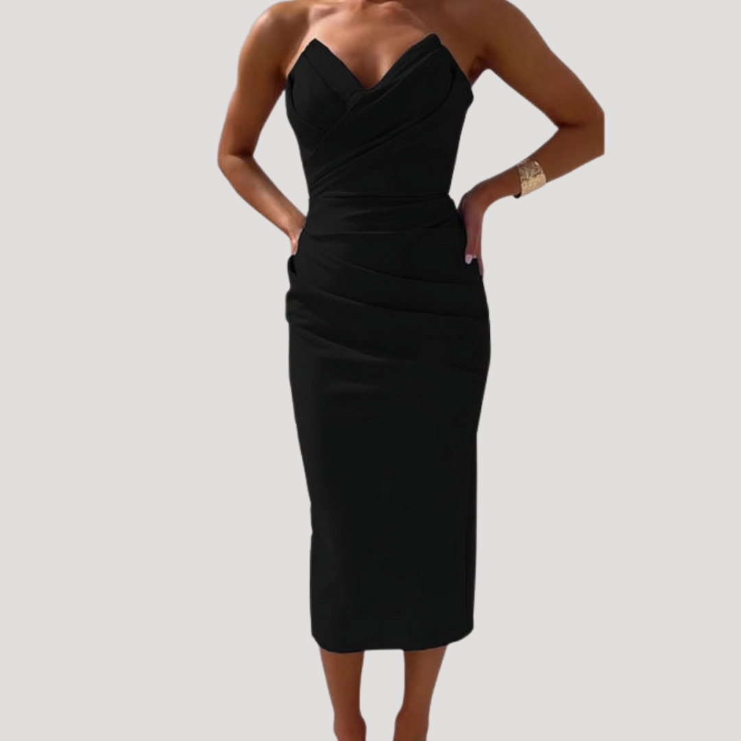 Celeste | Women's Strapless Ruched Bodycon Midi Dress - Light Blue - Image 6