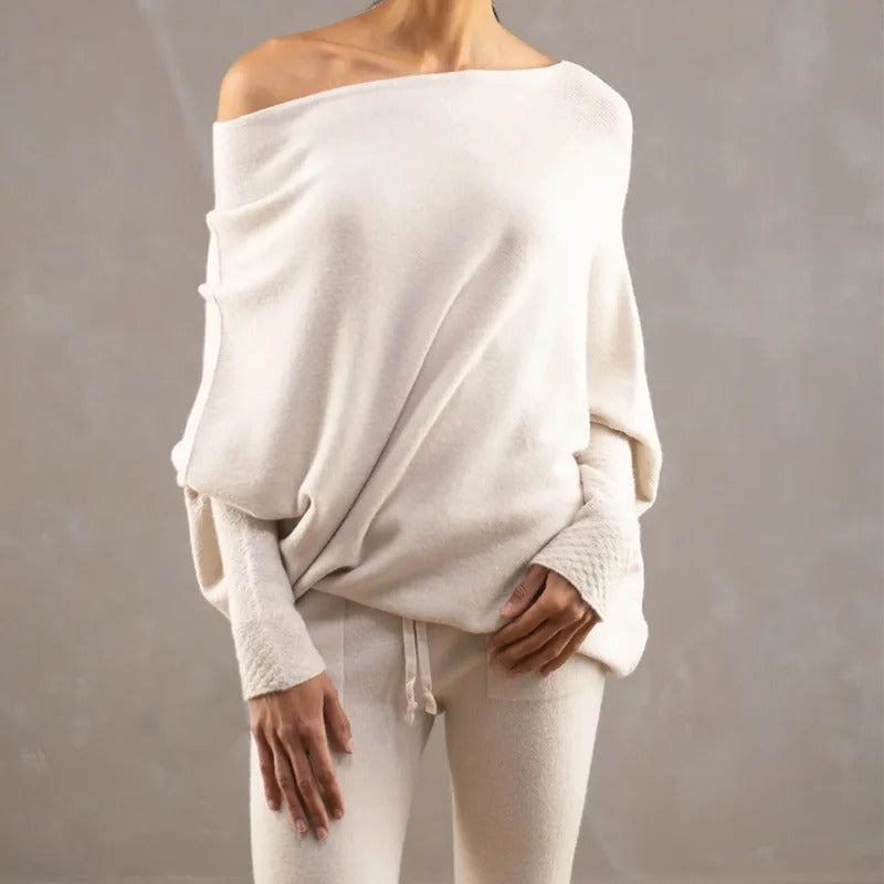 Celestina | Women's Off Shoulder Long Sleeve Sweater - Light Grey - Image 8