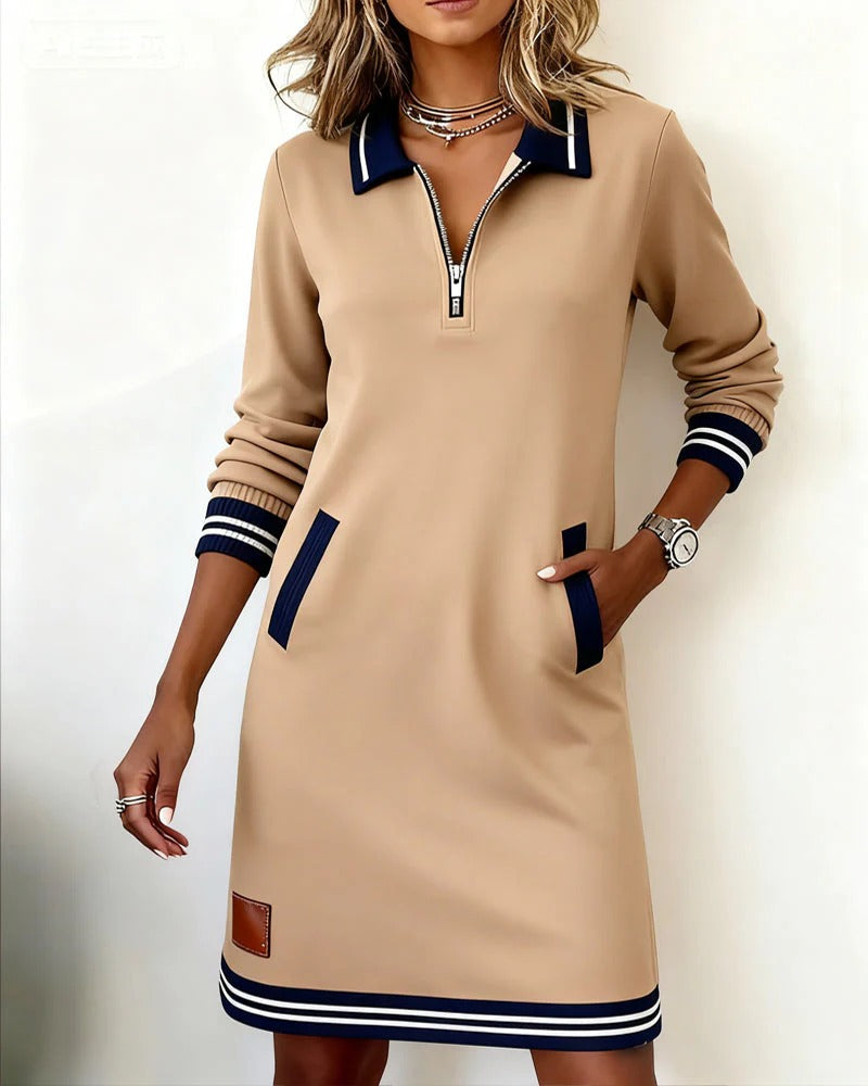 Chloe | Women's Zip Front Collared Midi Dress - Navy - Image 18