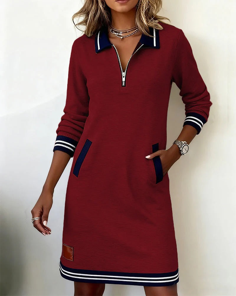 Chloe | Women's Zip Front Collared Midi Dress - Navy - Image 21