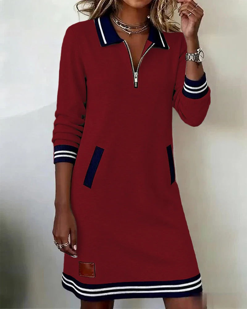 Chloe | Women's Zip Front Collared Midi Dress - Navy - Image 9
