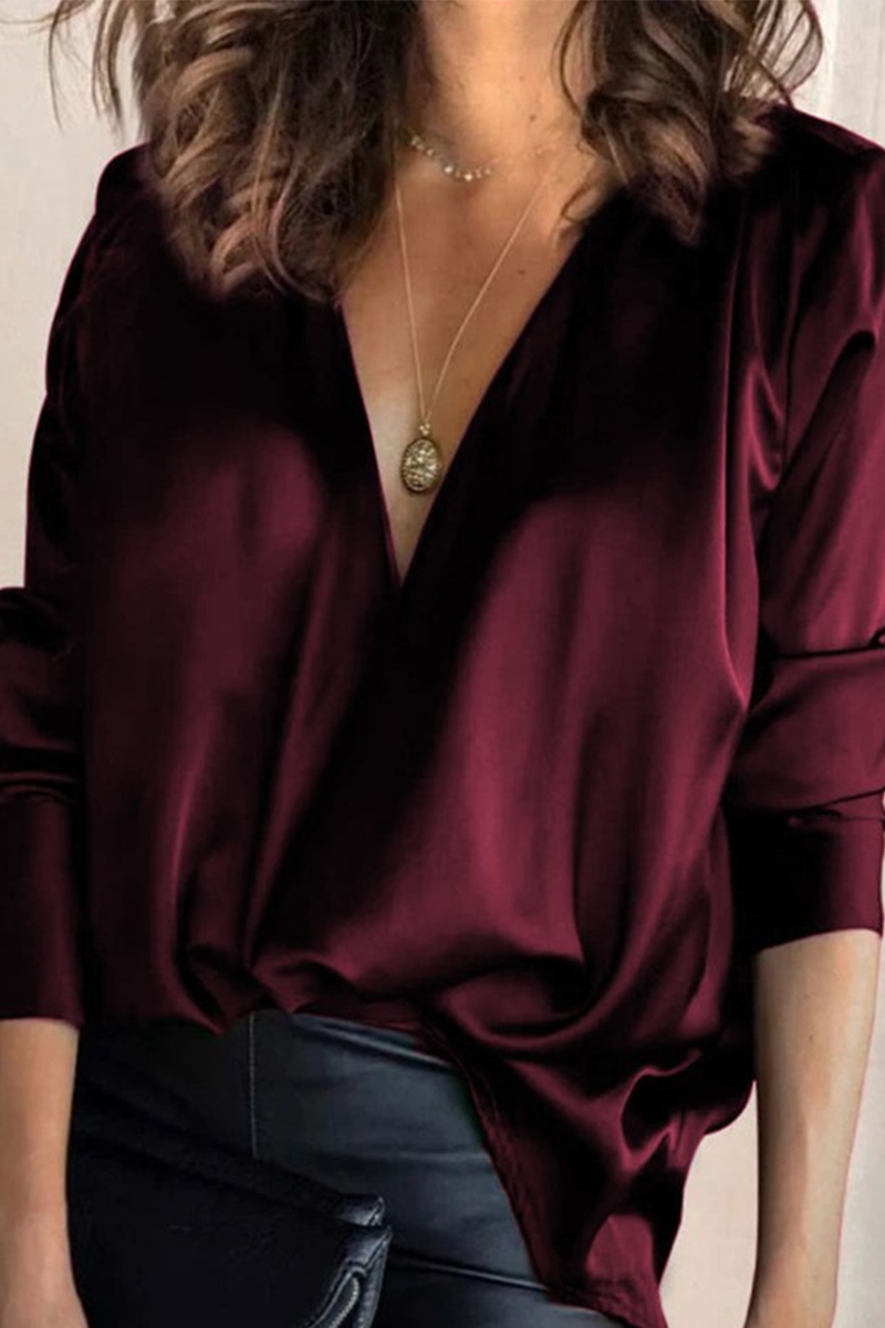 Clementine | Women's V Neck Long Sleeve Blouse - Green - Image 2