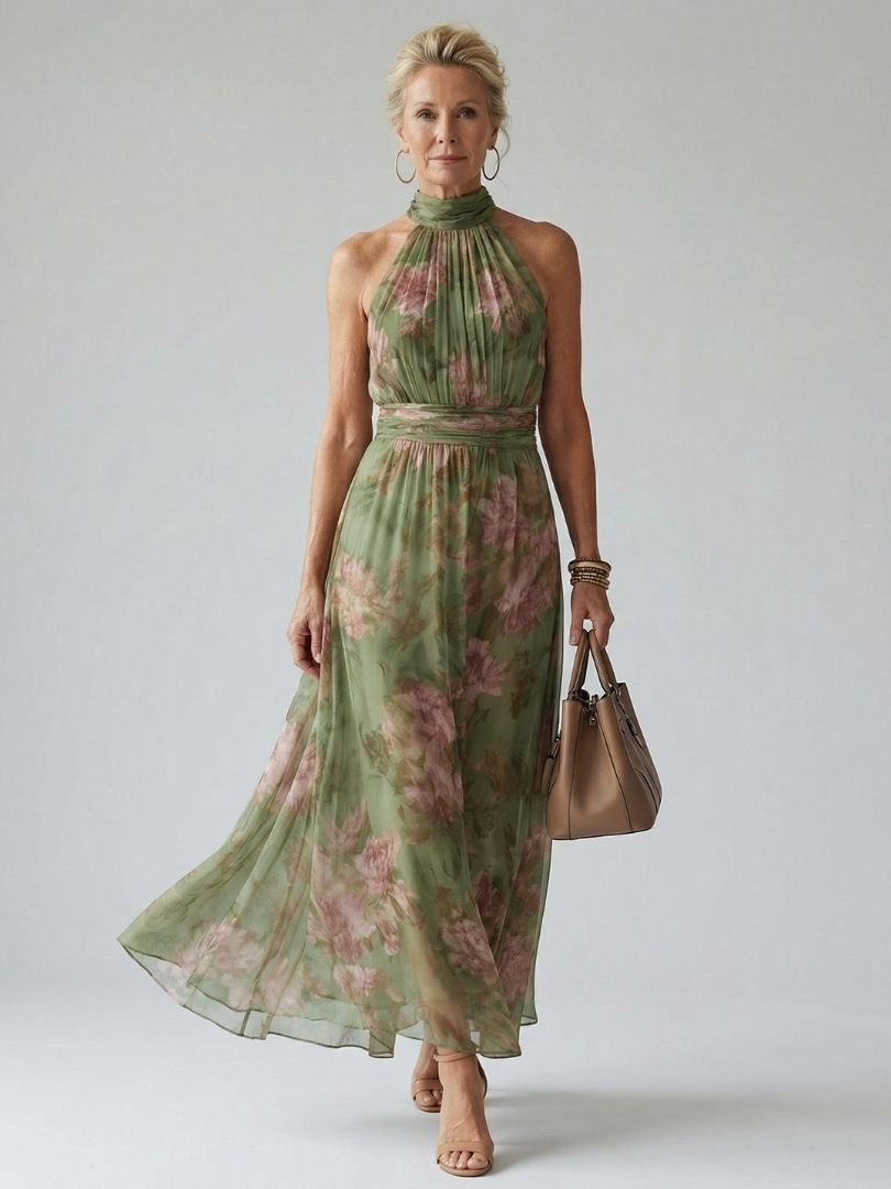 Colette | Women's Floral Halter Midi Dress - Floral - Image 1