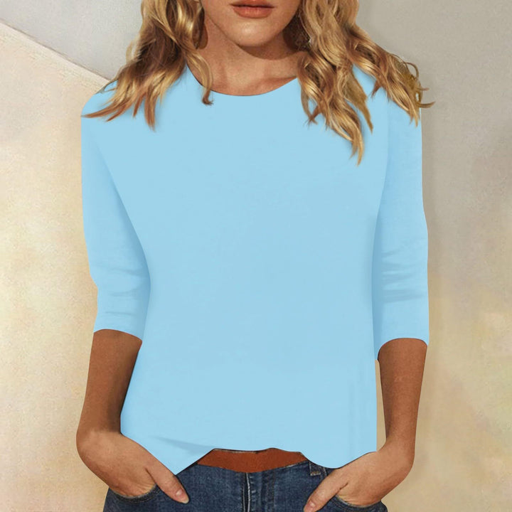 Corinna | Women's Crew Neck 3/4 Sleeve Solid Top - Image 2