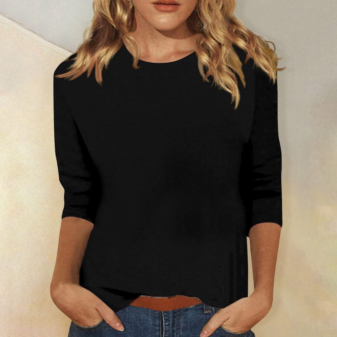 Corinna | Women's Crew Neck 3/4 Sleeve Solid Top - Image 5
