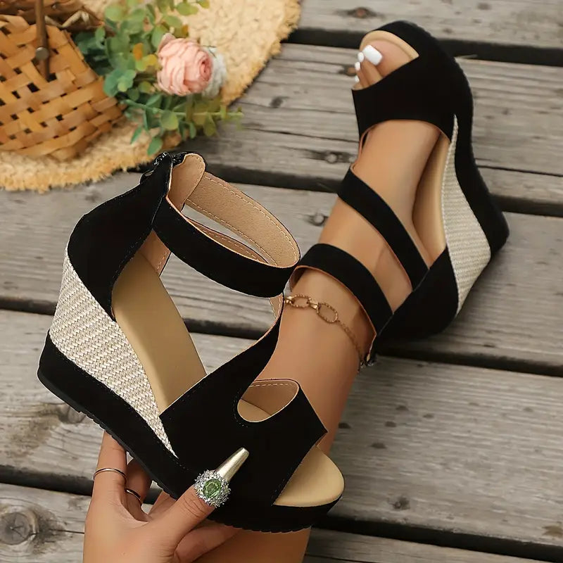 Dahlia | Women's Platform Wedge Sandals - Black - Image 2