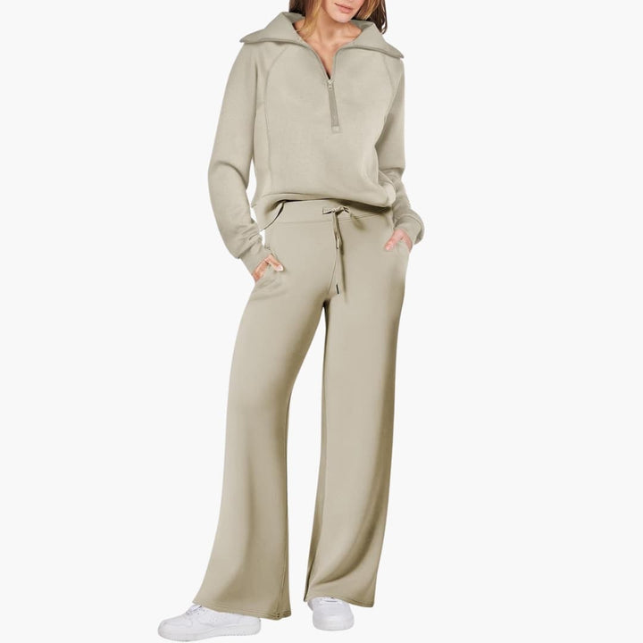 Daphne | Women's Half Zip Wide Leg Lounge Set - Navy - Image 22