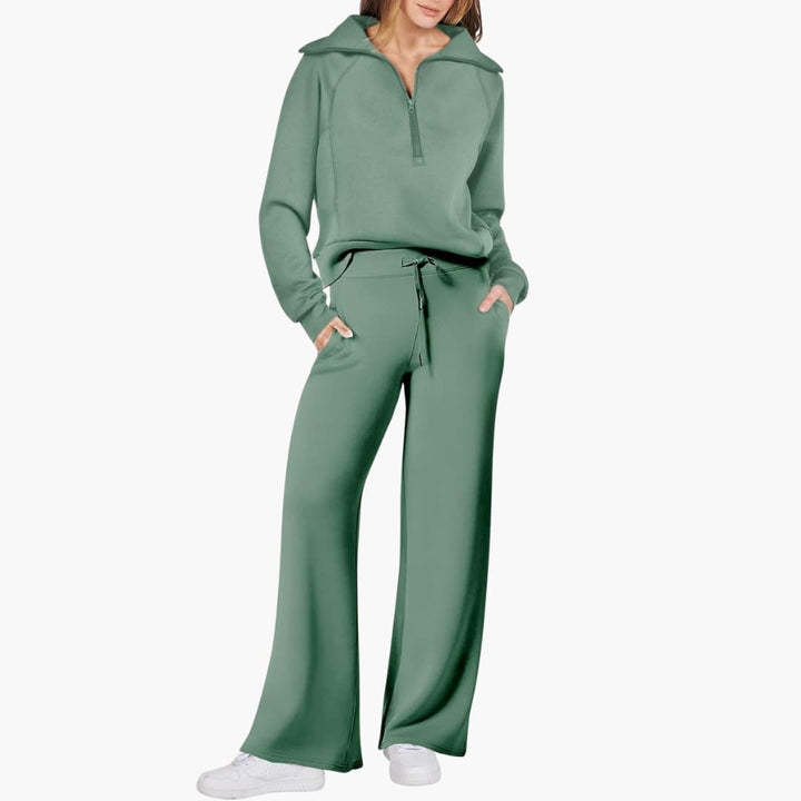 Daphne | Women's Half Zip Wide Leg Lounge Set - Navy - Image 26