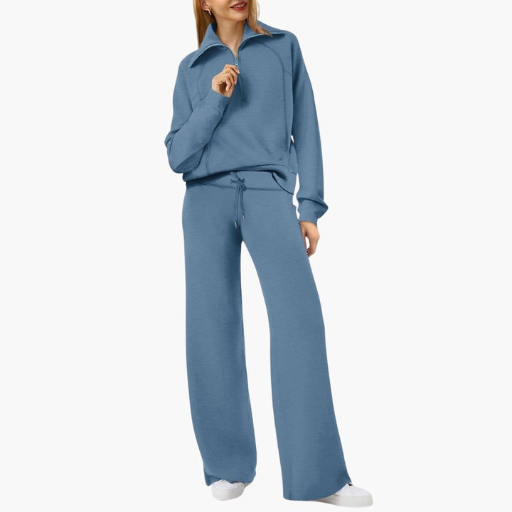 Daphne | Women's Half Zip Wide Leg Lounge Set - Navy - Image 36