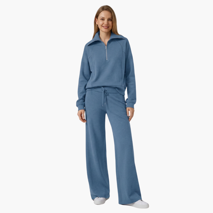 Daphne | Women's Half Zip Wide Leg Lounge Set - Navy - Image 37