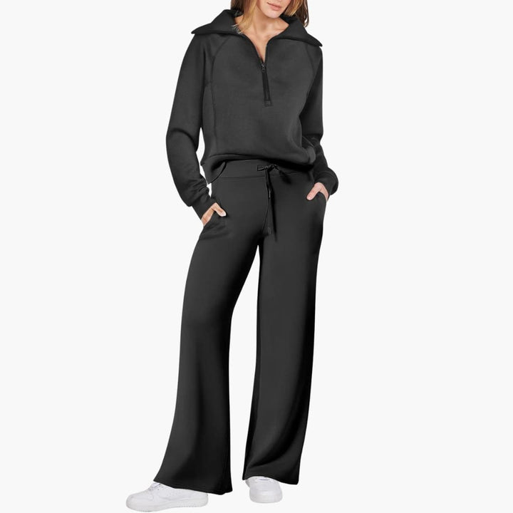 Daphne | Women's Half Zip Wide Leg Lounge Set - Navy - Image 6