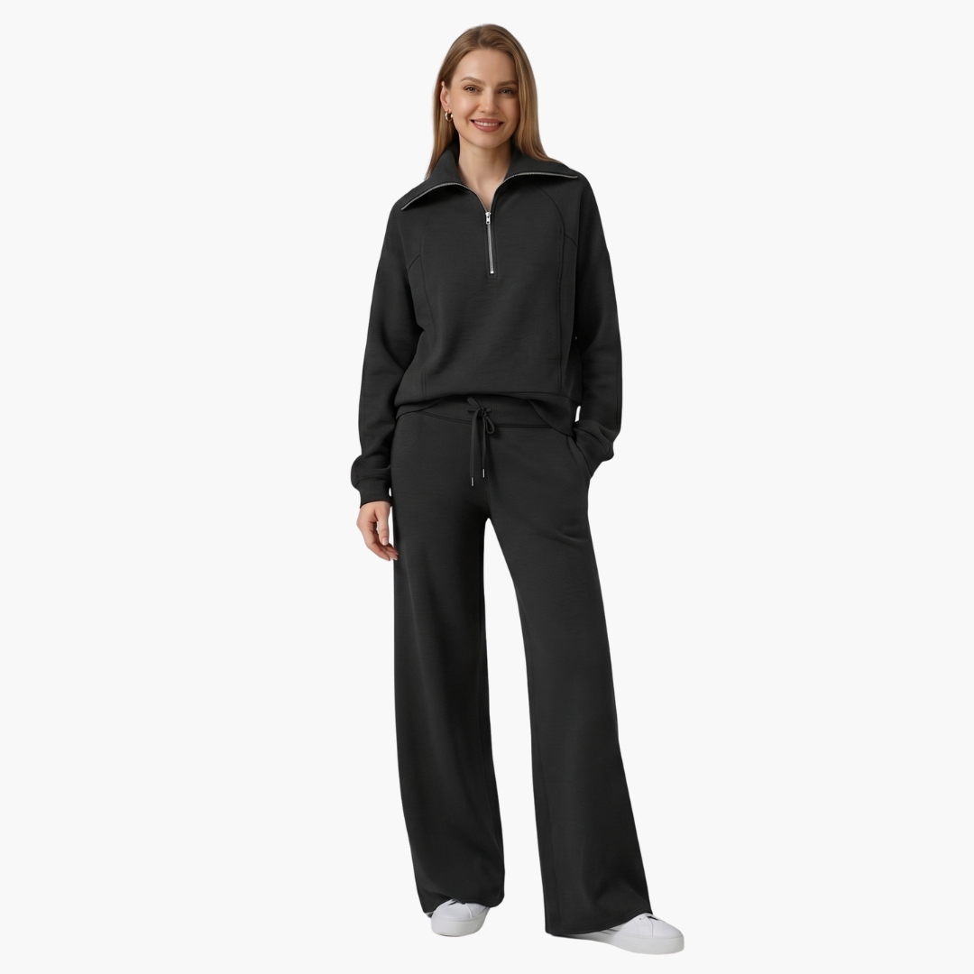 Daphne | Women's Half Zip Wide Leg Lounge Set - Navy - Image 7