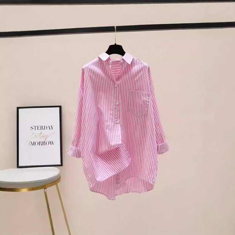 Daphne | Women's Striped Oversized Long Sleeve Shirt - Striped - Image 2