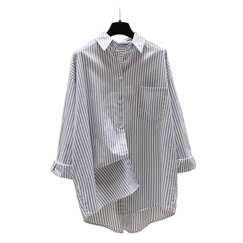 Daphne | Women's Striped Oversized Long Sleeve Shirt - Striped - Image 5