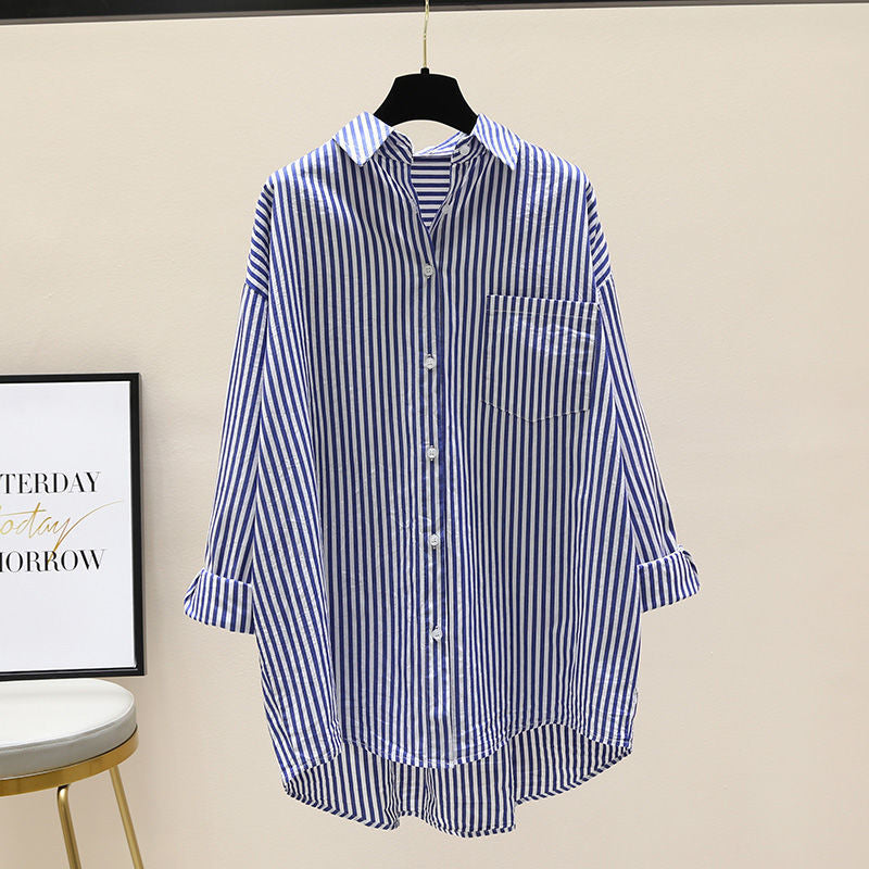 Daphne | Women's Striped Oversized Long Sleeve Shirt - Striped - Image 9