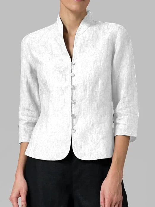 Daria | Women's Mandarin Collar 3/4 Sleeve Blouse - Light Blue - Image 2