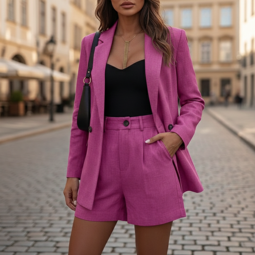 Delia | Women's Double Breasted Blazer & Shorts Set - Navy - Image 11