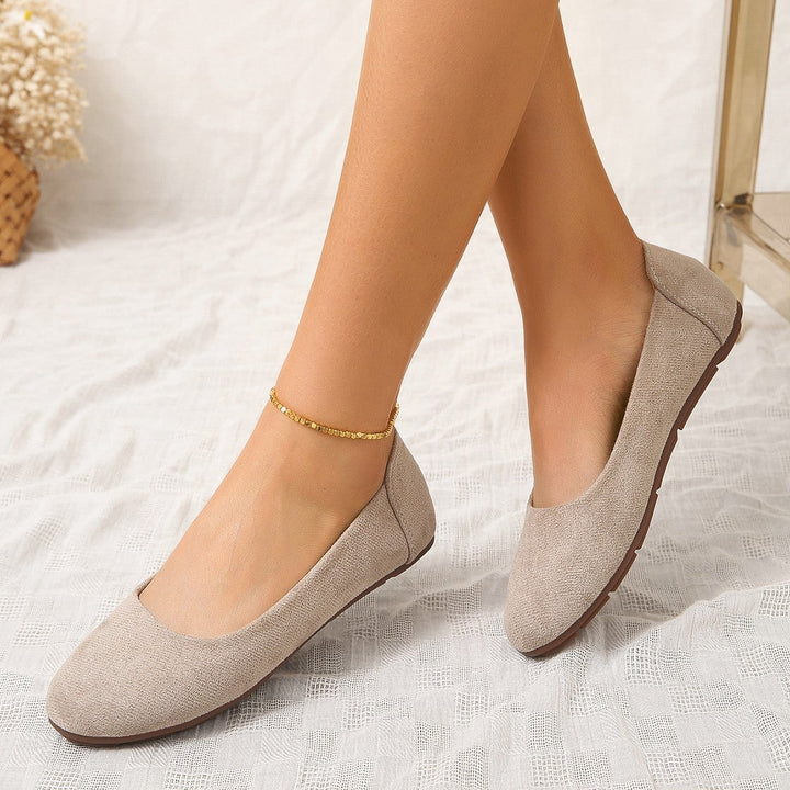 Delia | Women's Square Toe Slip-On Ballet Flats - Beige - Image 6