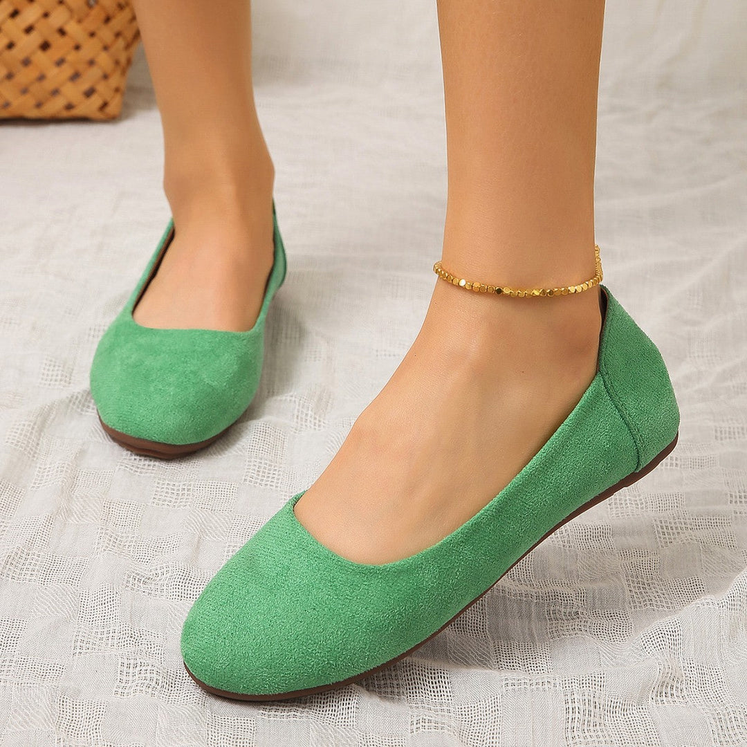 Delia | Women's Square Toe Slip-On Ballet Flats - Beige - Image 9
