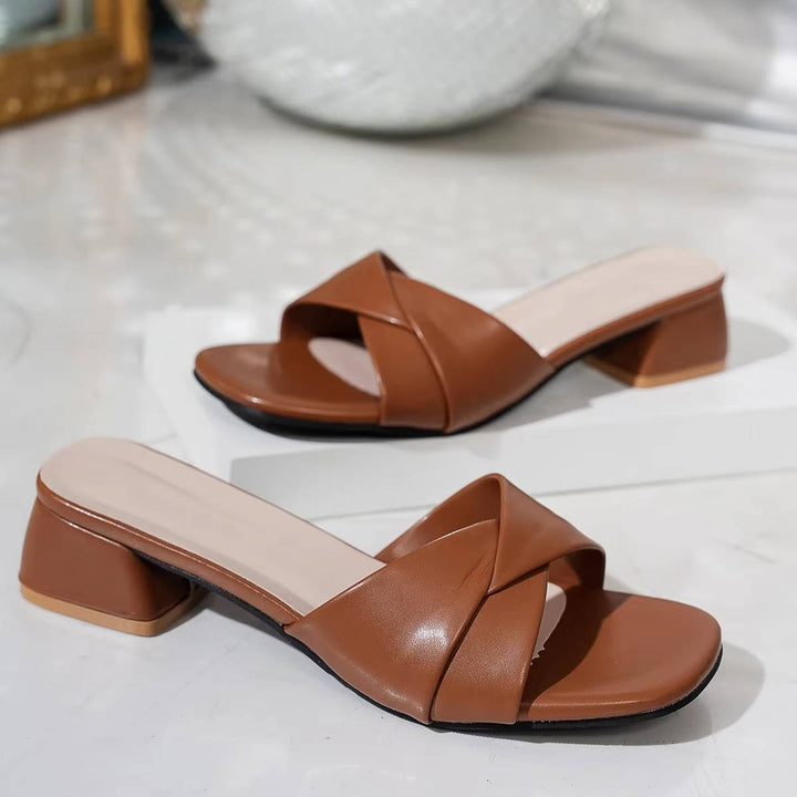 Clezza | Women's Block Heel Slide Sandals Crossover Strap Open Toe