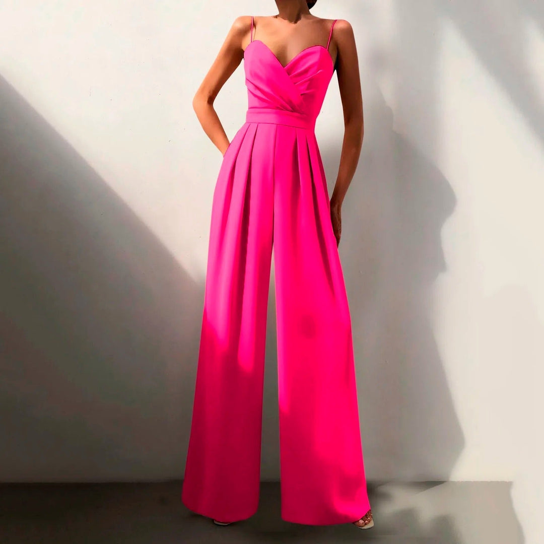 Elodie | Women's Sweetheart Neck Wide Leg Jumpsuit - Black - Image 2