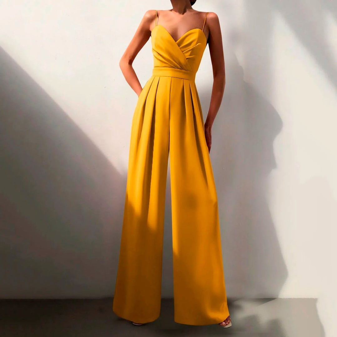Elodie | Women's Sweetheart Neck Wide Leg Jumpsuit - Black - Image 6