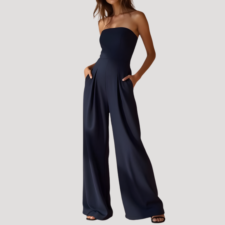Elowyn | Women's Strapless Wide Leg Jumpsuit - Navy - Image 1