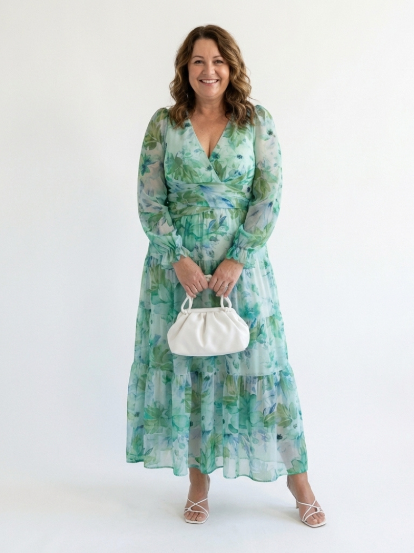 Emilia | Women's V Neck Long Sleeve Floral Maxi Dress - Floral - Image 3