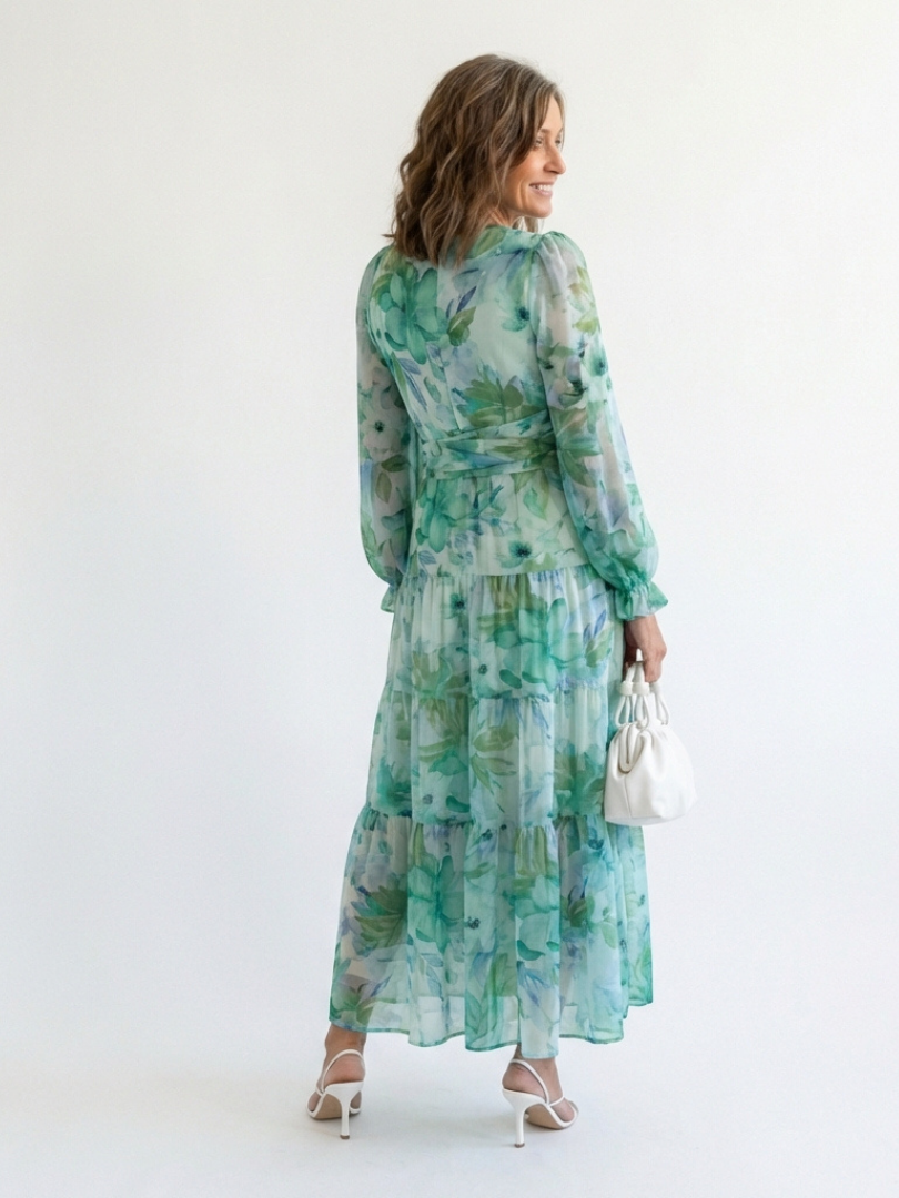Emilia | Women's V Neck Long Sleeve Floral Maxi Dress - Floral - Image 4