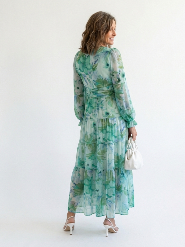 Emilia | Women's V Neck Long Sleeve Floral Maxi Dress - Floral - Image 4