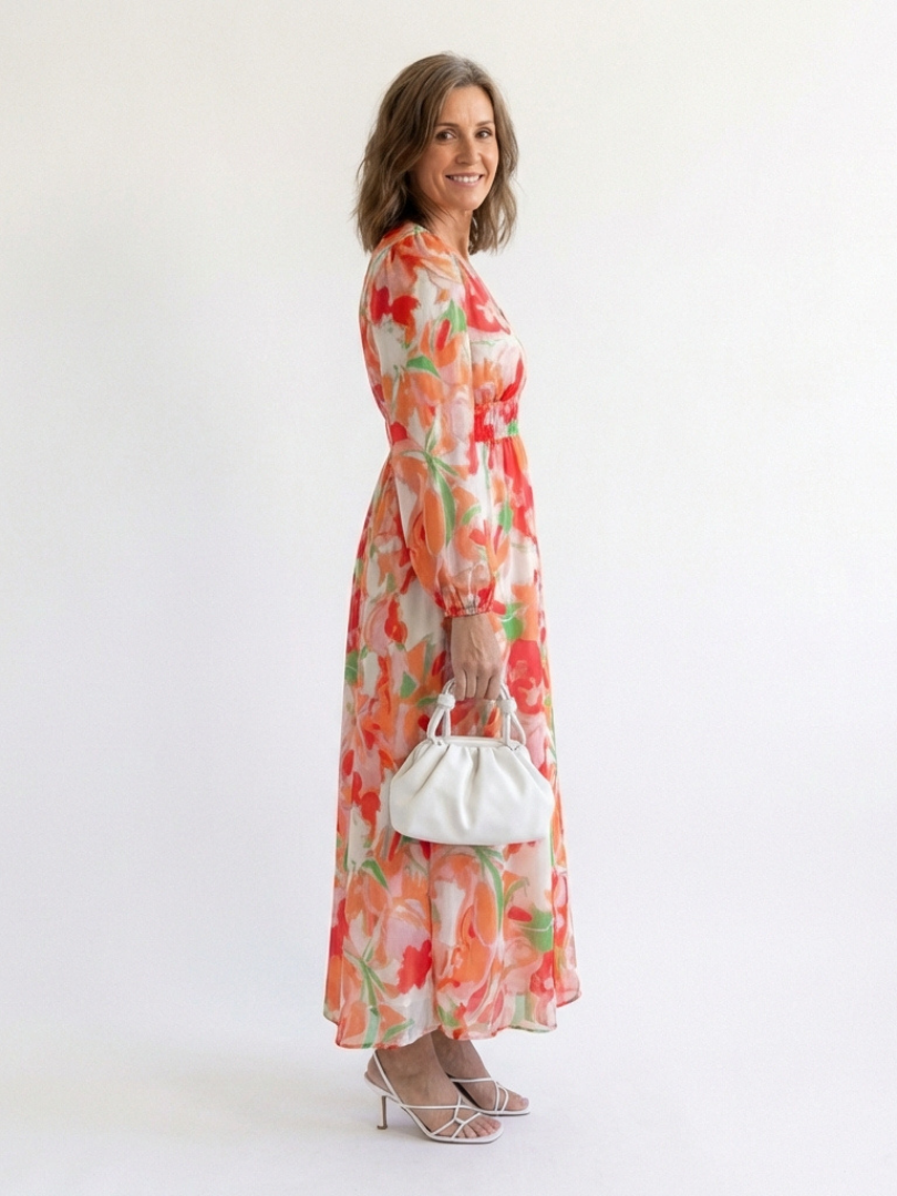 Emilia | Women's V Neck Long Sleeve Floral Maxi Dress - Floral - Image 7