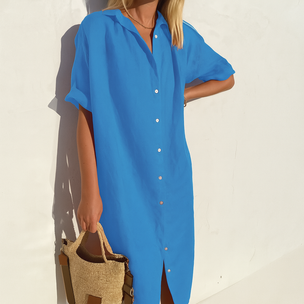 Estelle | Women's Button Down Midi Shirt Dress - White - Image 3