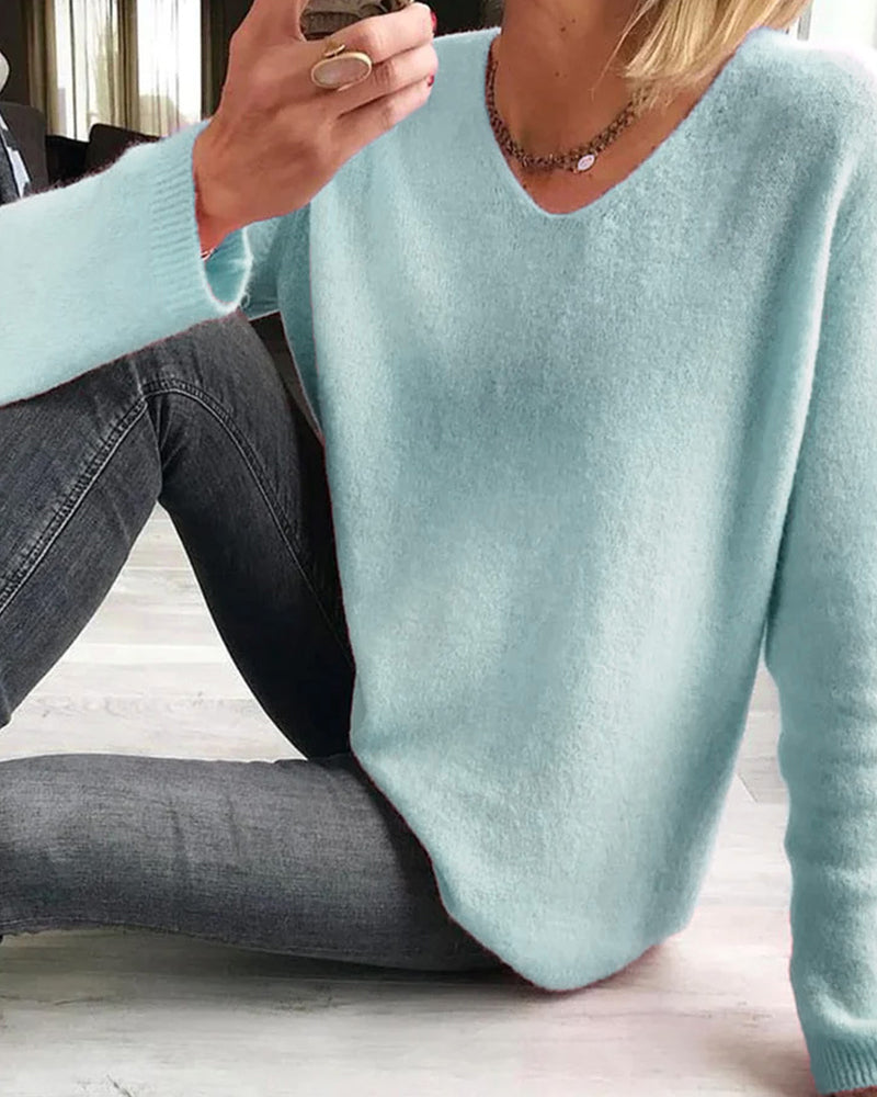 Evelina | Women's V Neck Long Sleeve Sweater - Pink - Image 3