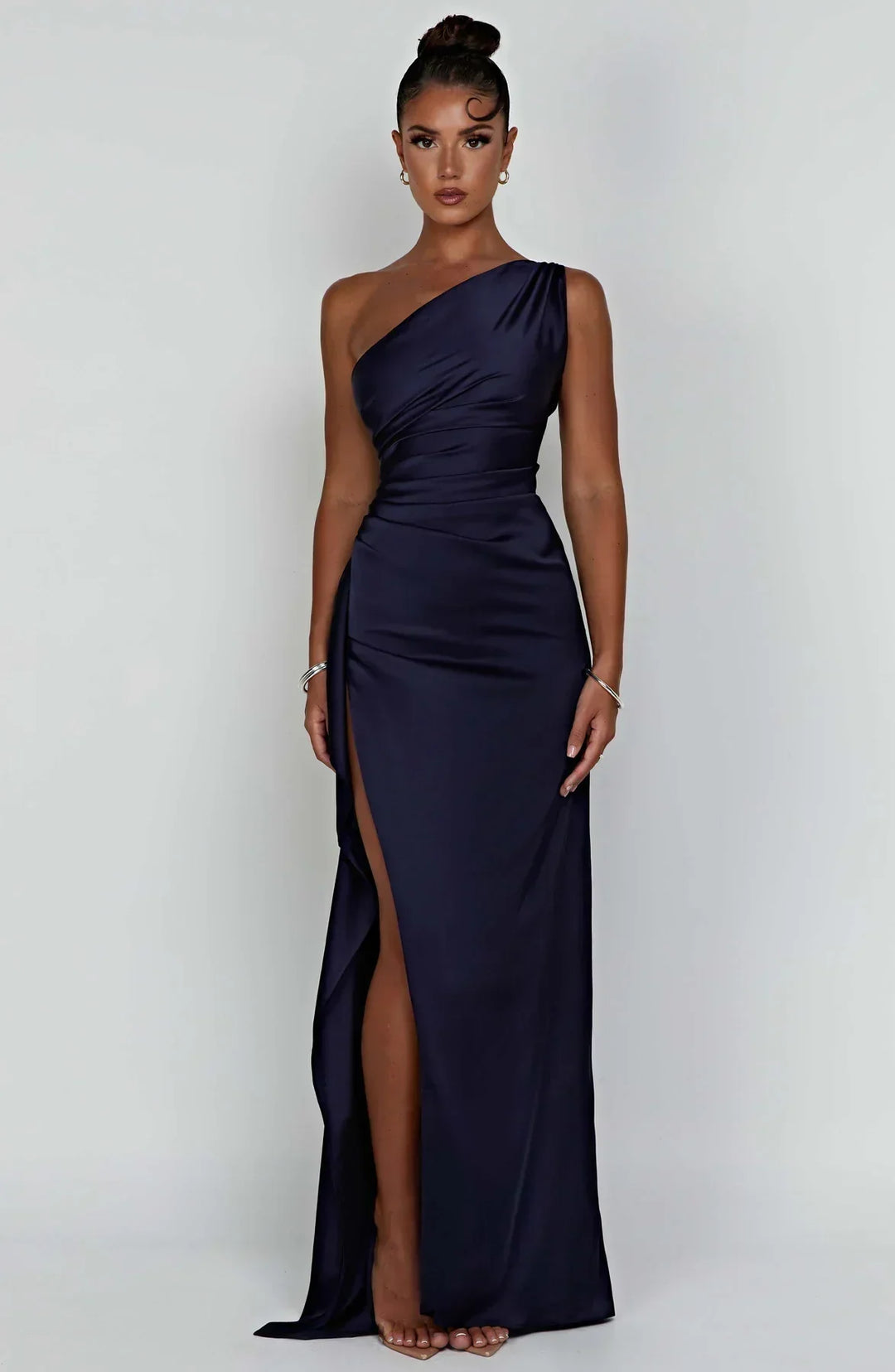 Fallon | Women's One Shoulder Ruched Maxi Dress - Red - Image 18