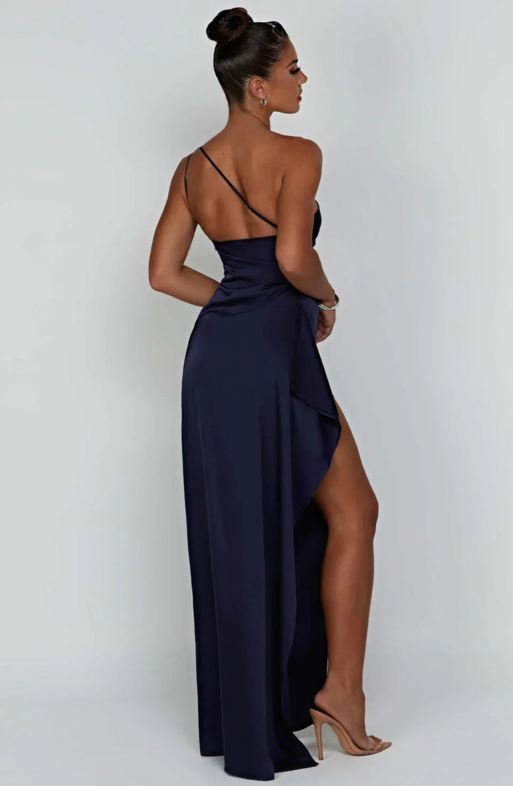 Fallon | Women's One Shoulder Ruched Maxi Dress - Red - Image 20