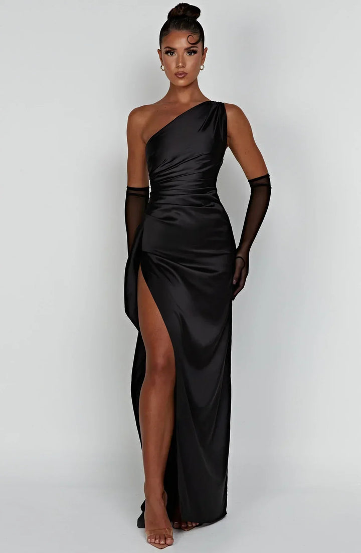 Fallon | Women's One Shoulder Ruched Maxi Dress - Red - Image 24