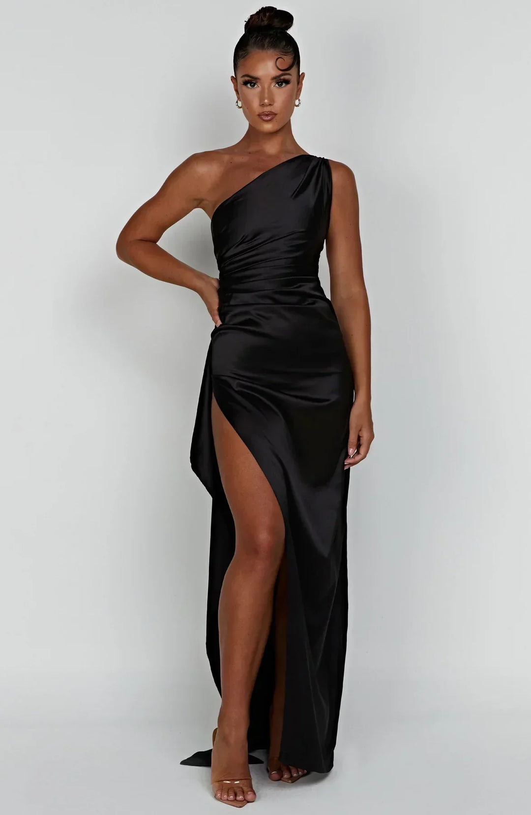 Fallon | Women's One Shoulder Ruched Maxi Dress - Red - Image 31