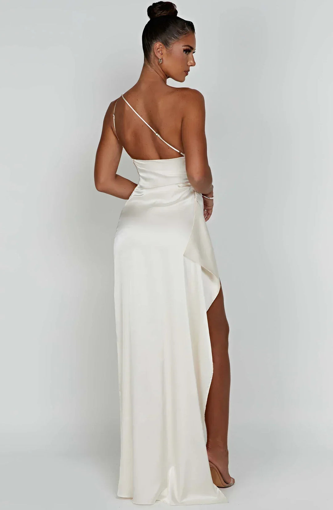 Fallon | Women's One Shoulder Ruched Maxi Dress - Red - Image 40