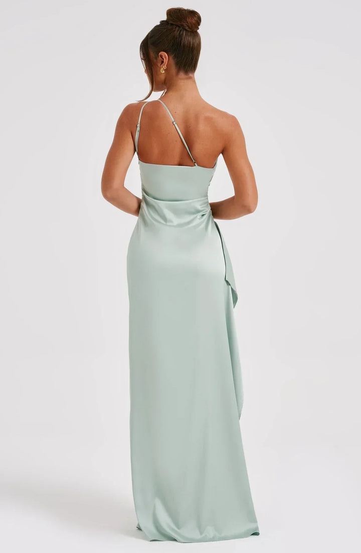 Fallon | Women's One Shoulder Ruched Maxi Dress - Red - Image 49