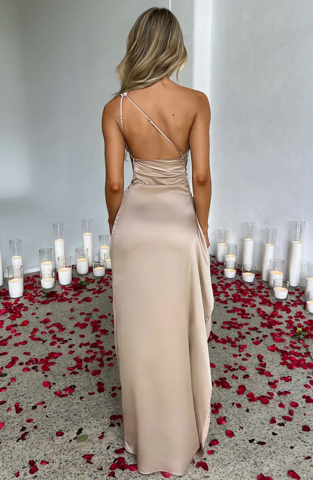 Fallon | Women's One Shoulder Ruched Maxi Dress - Red - Image 5
