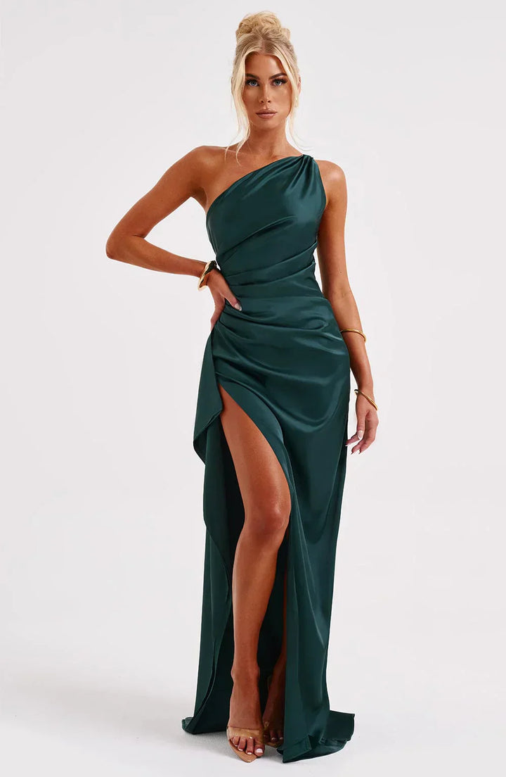 Fallon | Women's One Shoulder Ruched Maxi Dress - Red - Image 56