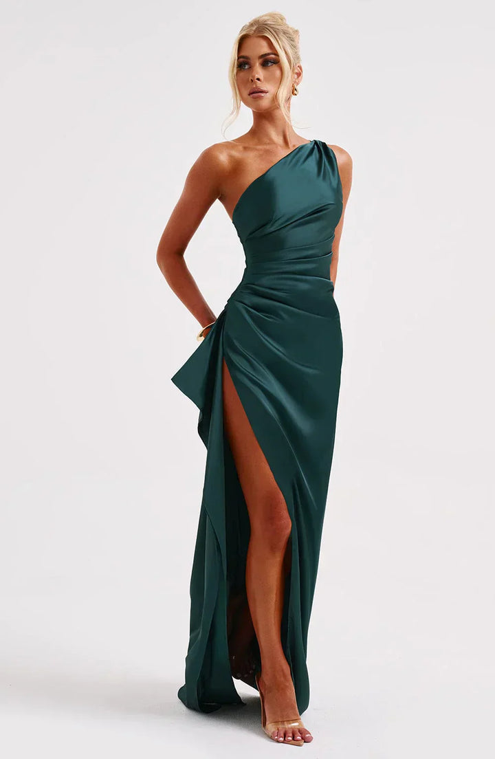 Fallon | Women's One Shoulder Ruched Maxi Dress - Red - Image 59