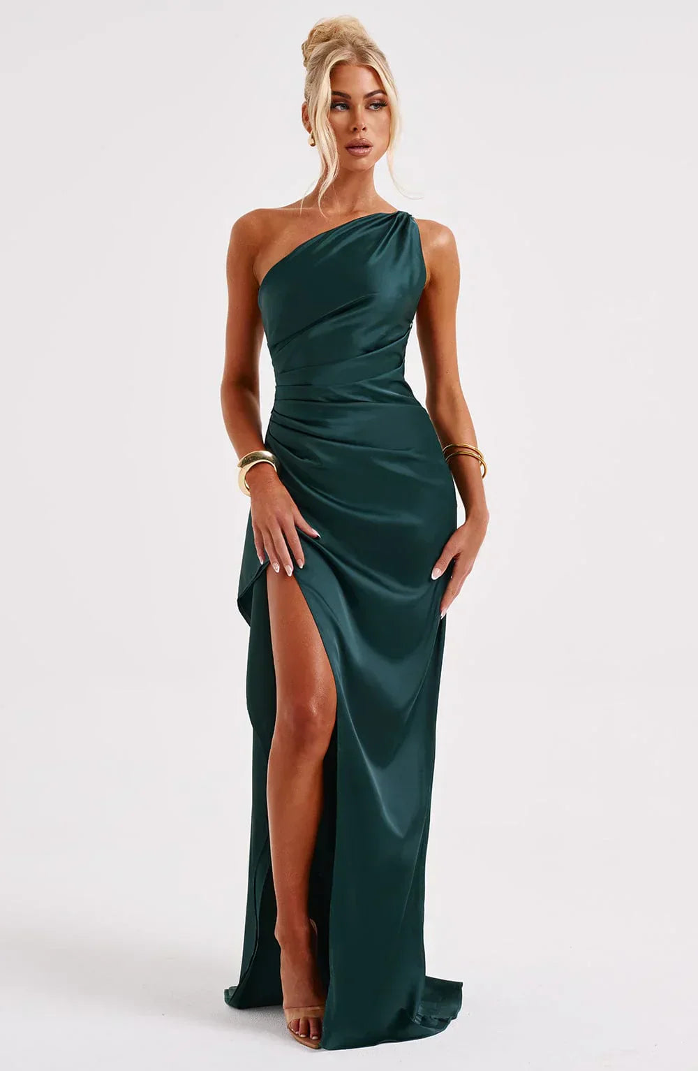 Fallon | Women's One Shoulder Ruched Maxi Dress - Red - Image 60