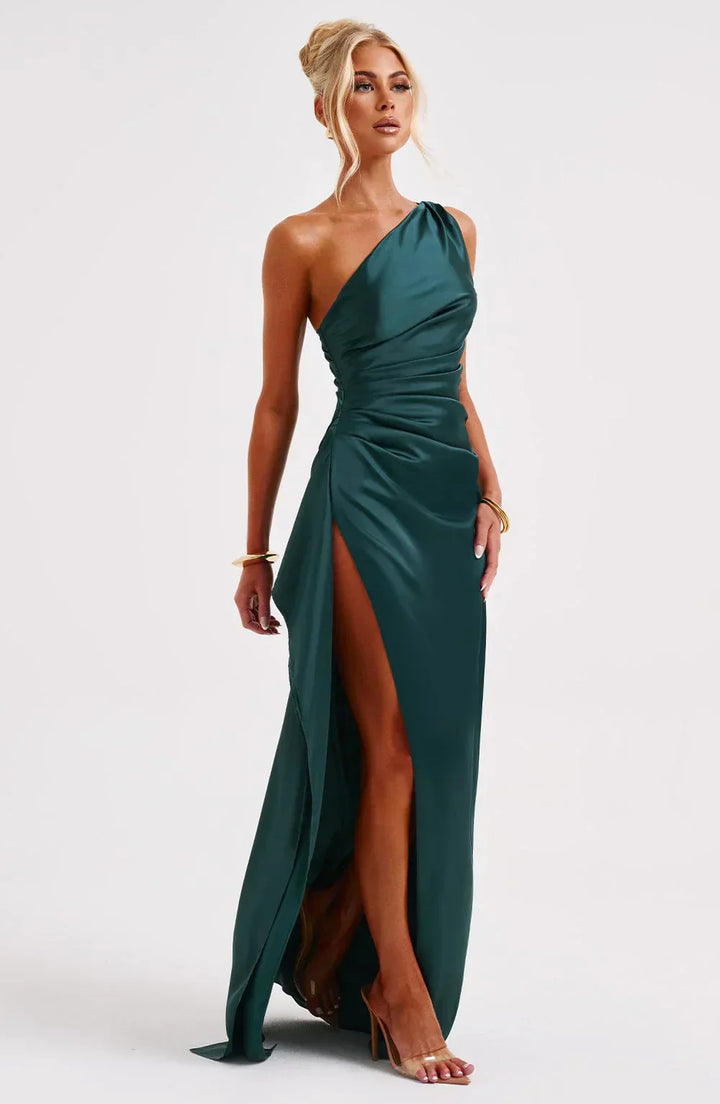 Fallon | Women's One Shoulder Ruched Maxi Dress - Red - Image 61