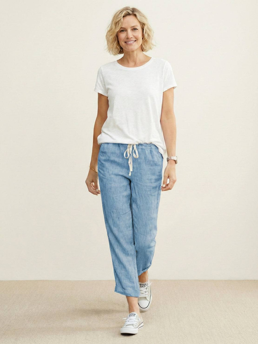 Felicity | Women's Drawstring Casual Pants - Beige - Image 24
