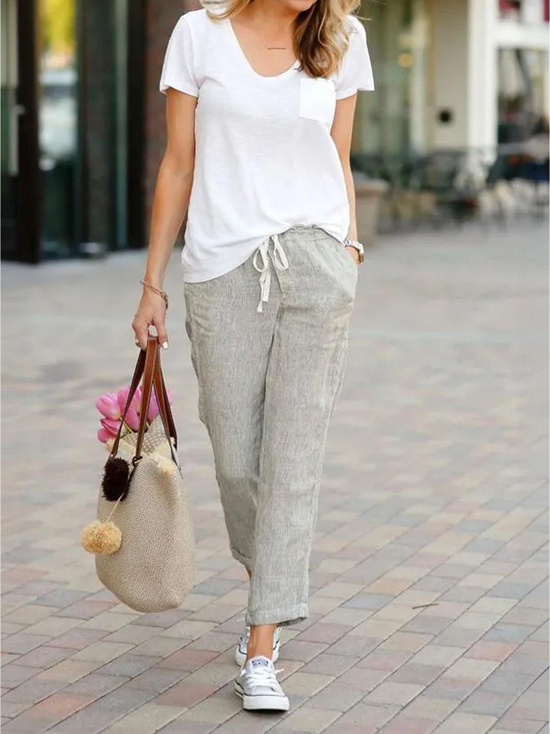 Felicity | Women's Drawstring Casual Pants - Beige - Image 5