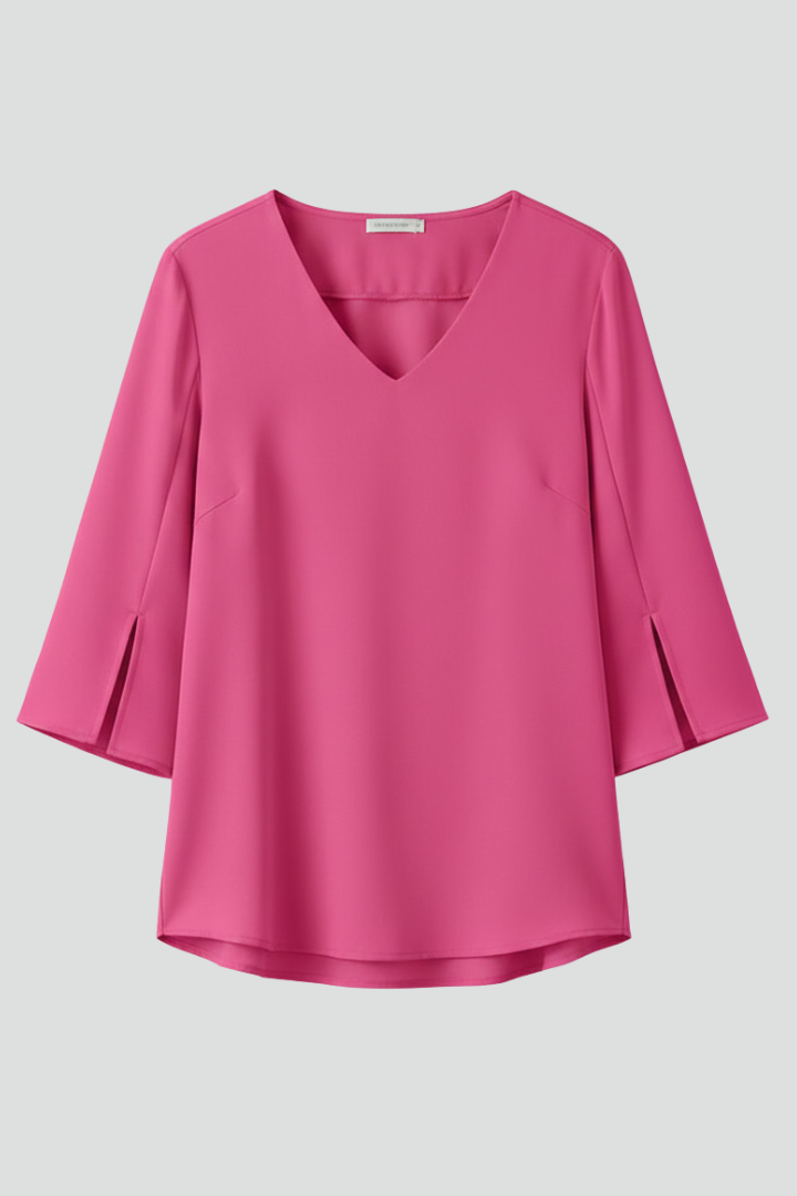 Felicity | Women's V Neck 3/4 Sleeve Blouse - Pink - Image 1