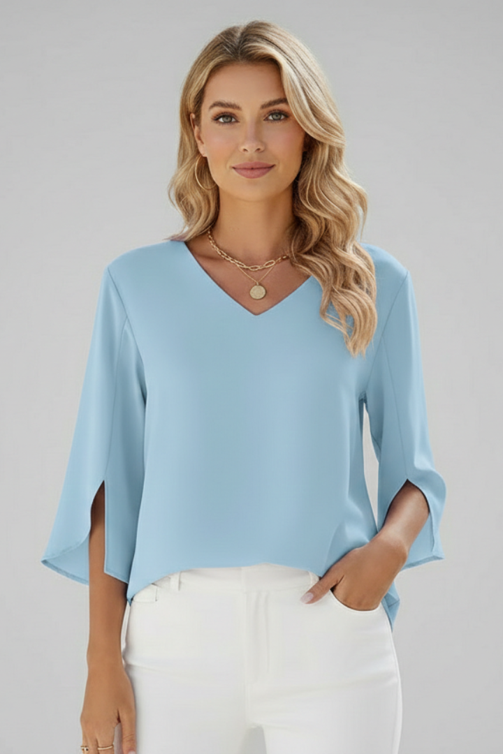 Felicity | Women's V Neck 3/4 Sleeve Blouse - Pink - Image 6